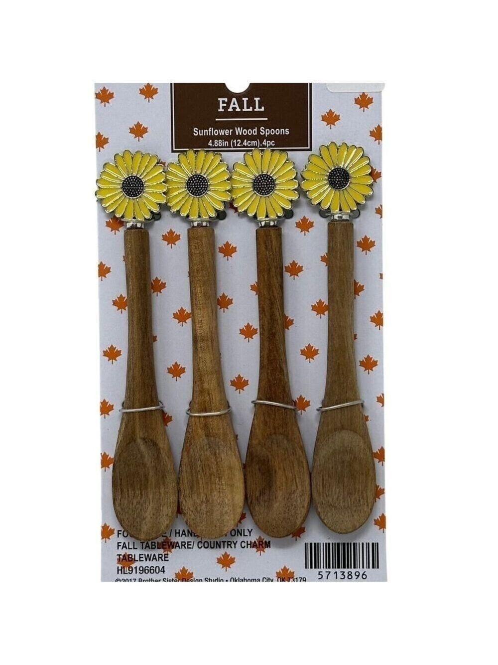 Sunflower Mini Wood Spoon Set Of 4 Fall  Autumn Country Farmhouse Modern Holiday